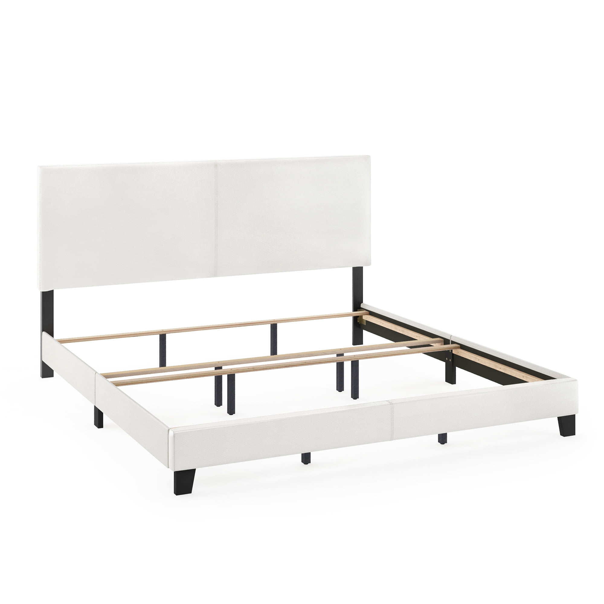 FURINNO Pessac PU Leather Upholstrered Platform, King, White