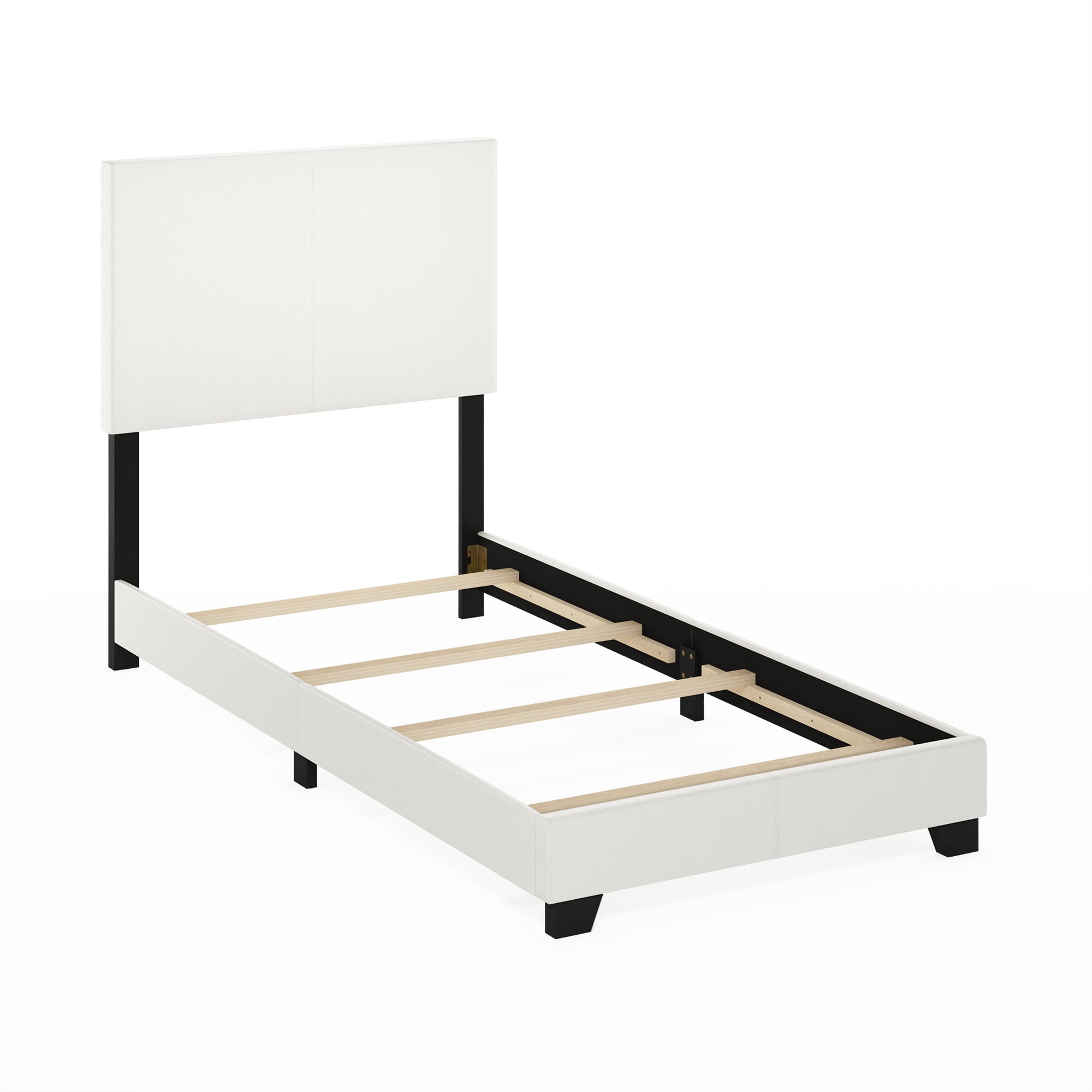 Furinno Pessac Upholstered Bed Frame, White PU Leather, Twin XL