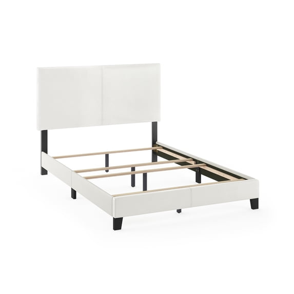 Furinno Pessac Upholstered Bed, White PU Leather, Full