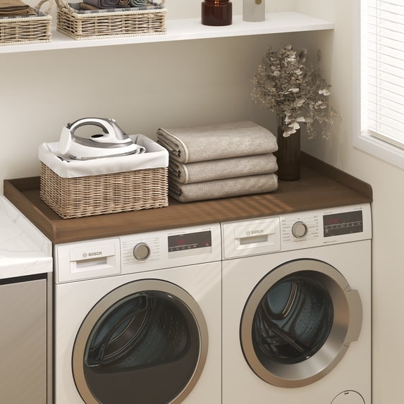 Furinno RAVEL 27.5 D x 54 W Washer Dryer Countertop Edge Rails Modern Walnut