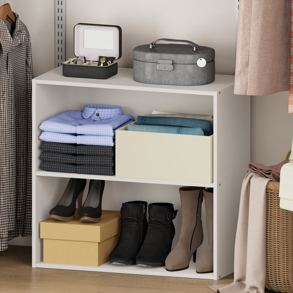 Furinno REED 2-Tier Closet Organizers/Storage with Open Shelves. White