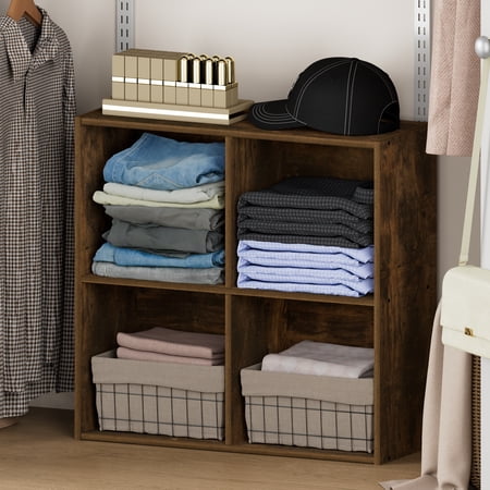 Furinno REED Closet Organizers and Storage, 4-Cube Closet Organizer, Closet Storage with Open Shelves, for Closet, Study Room, Hallway, Amber Pine