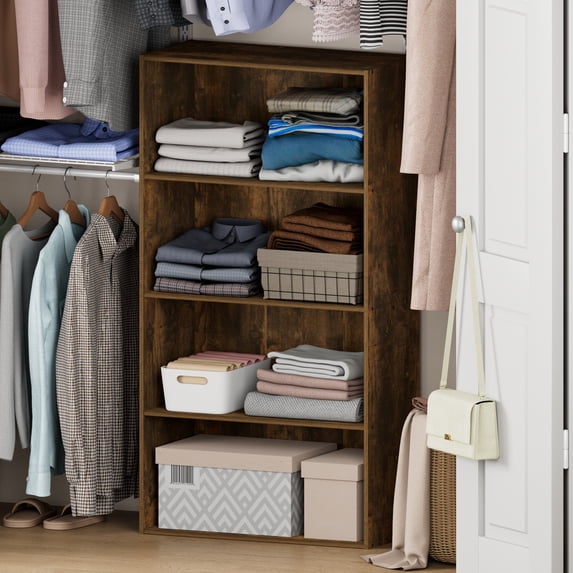 Furinno REED Closet Organizers and Storage, 4-Tier Closet Organizer, Closet Storage with Open Shelves, for Closet, Study Room, Hallway, Amber Pine