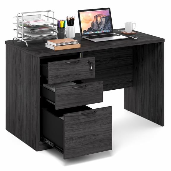 Furinno ROGER 47" Executive Desk with 3-Drawer Cord Grommet Coastal Gray