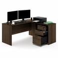 thumbnail image 1 of Furinno ROGER 60" L-Shaped Desk with 3-Drawer Cord Grommet Modern Walnut, 1 of 9