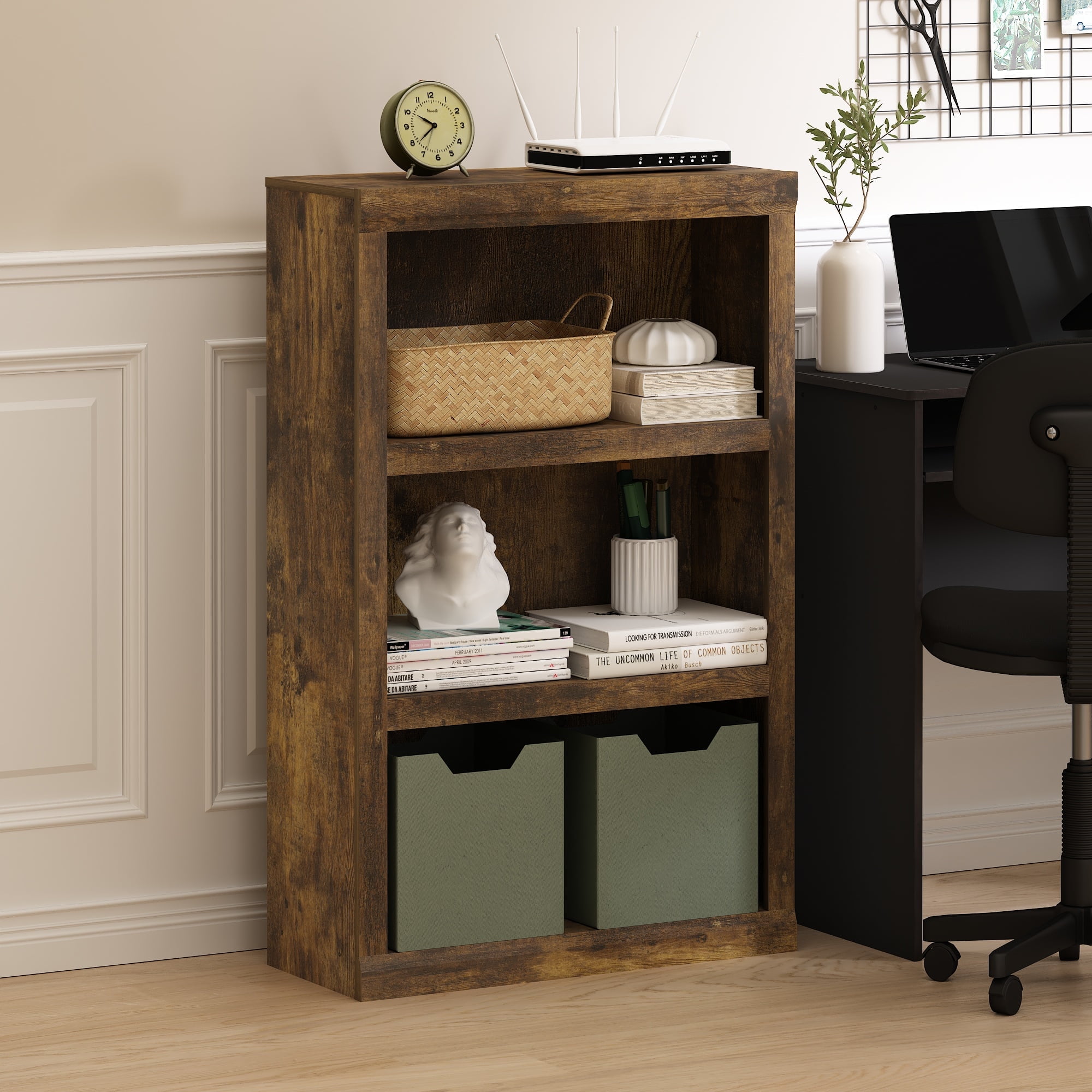 Furinno Rail 3-Tier Open Shelf Bookcase, Amber Pine - Walmart.com