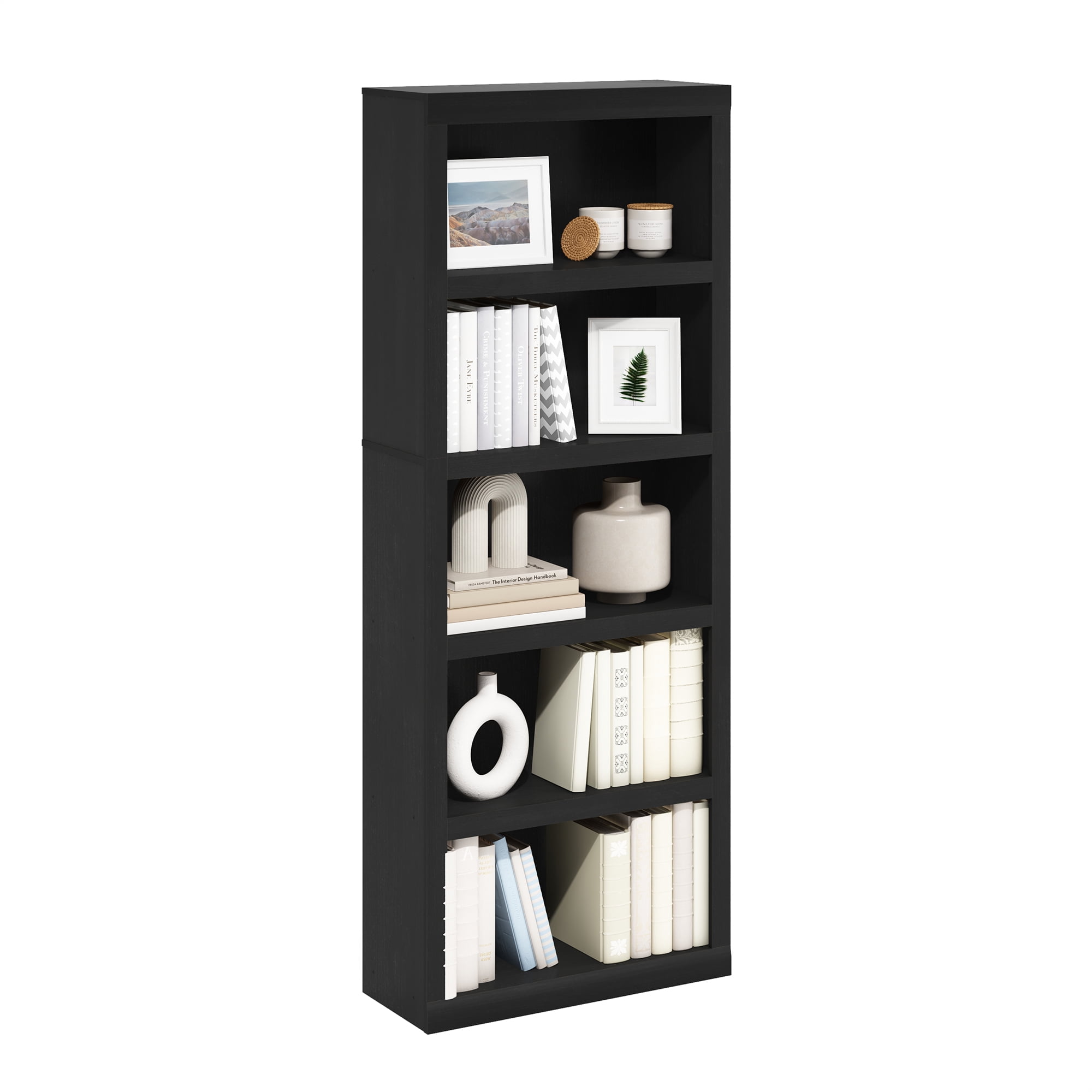 Furinno Rail 5-Tier Open Shelf Bookcase, Blackwood