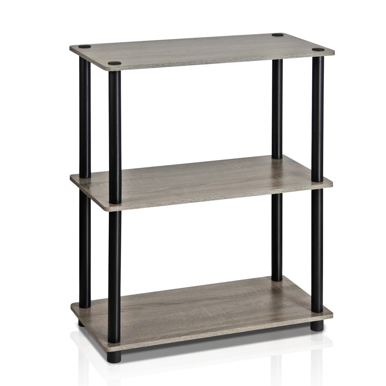 Furinno Rata 3-Tier Industrial Multipurpose Flat Base Shelf Display Rack with Metal Frame, French Oak Grey