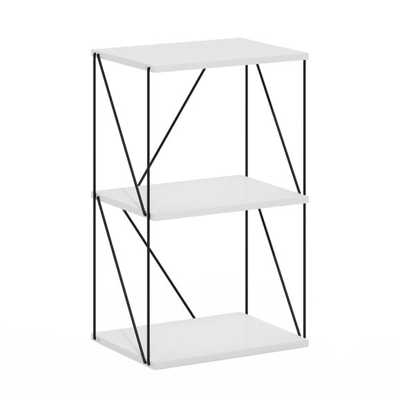 Furinno Rata 3-Tier Industrial Multipurpose Flat Base Shelf Display Rack with Metal Frame, Marble White