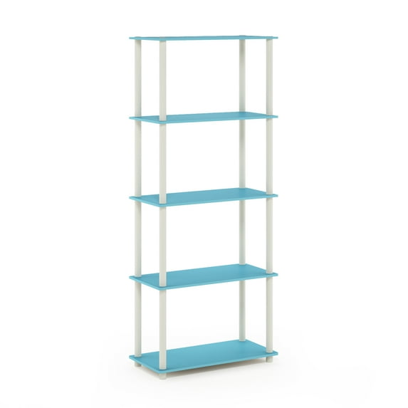 Furinno Rata 5-Tier Industrial Multipurpose Flat Base Bookshelf, Bookcase with Metal Frame, Narrow, French Oak Grey