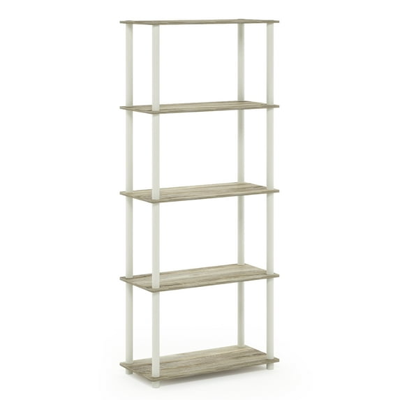 Furinno Rata 5-Tier Industrial Multipurpose Flat Base Bookshelf, Bookcase with Metal Frame, Wide, French Oak Grey