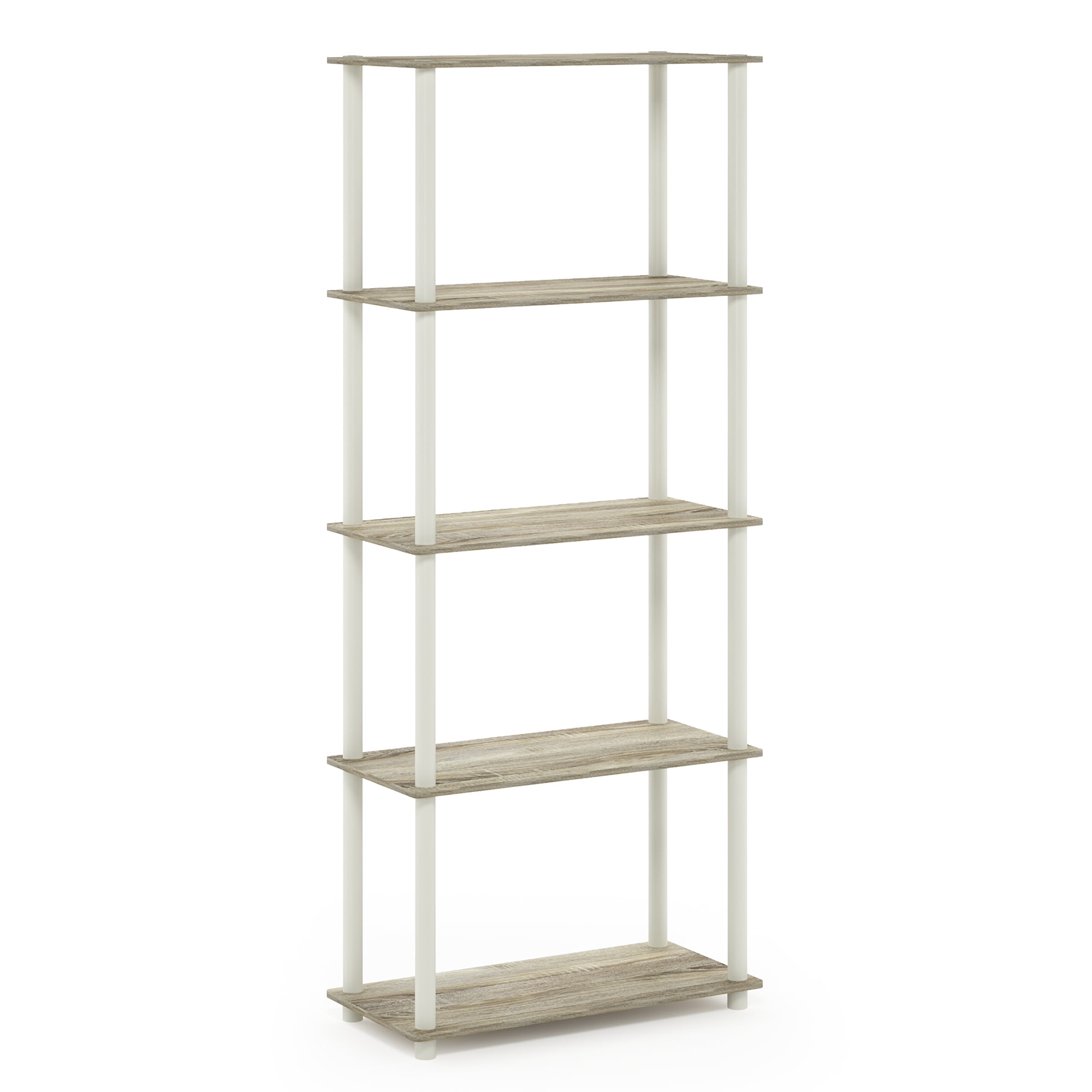 Furinno Rata 5-Tier Industrial Multipurpose Flat Base Shelf Display Rack with Metal Frame, Narrow, French Oak Grey