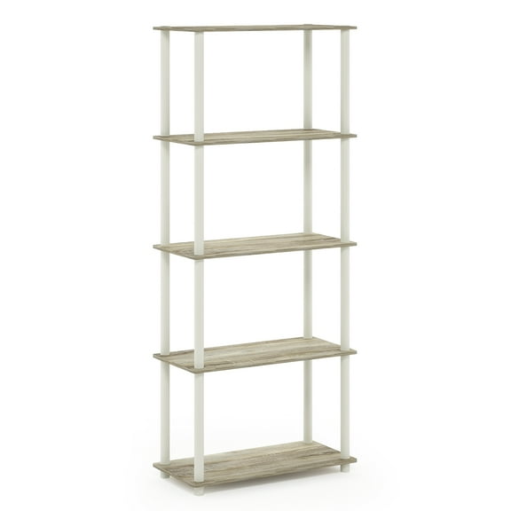 Furinno Rata 5-Tier Industrial Multipurpose Flat Base Shelf Display Rack with Metal Frame, Narrow, French Oak Grey