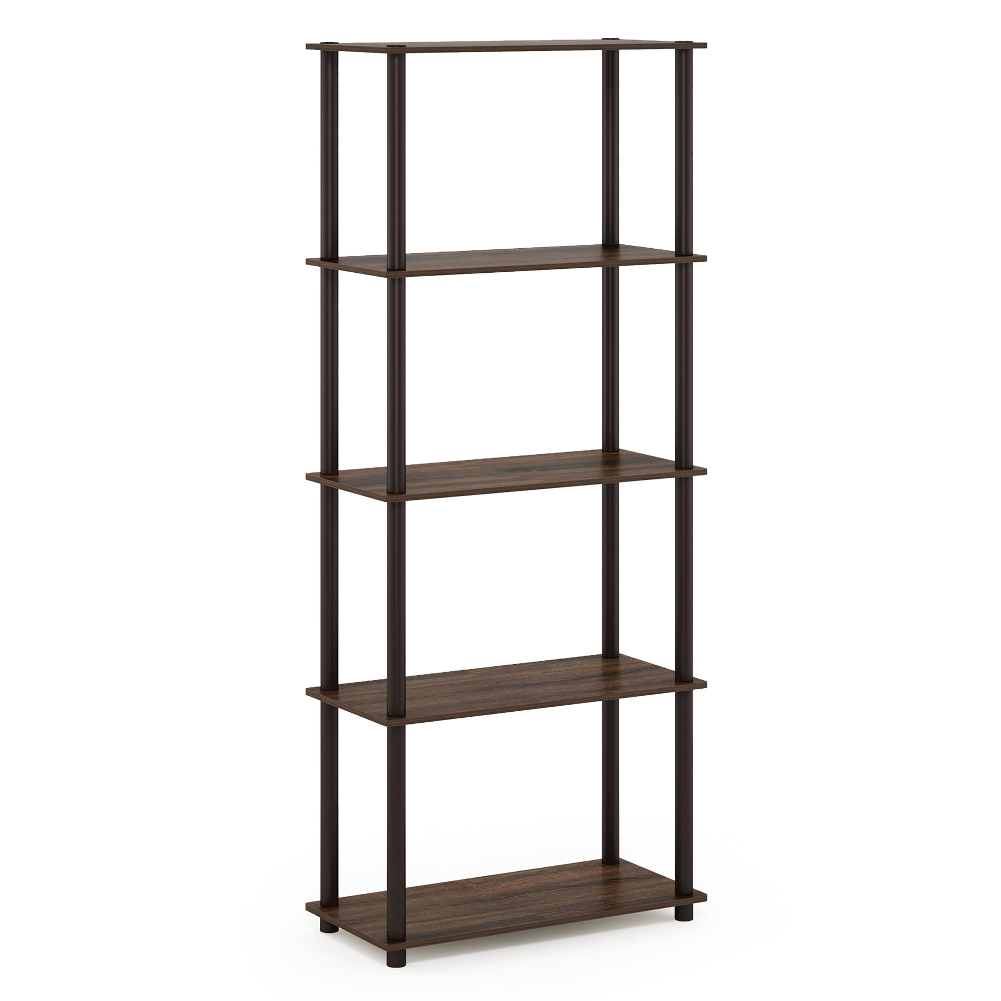 Furinno Rata 5-Tier Industrial Multipurpose Flat Base Shelf Display Rack with Metal Frame, Wide, Americano