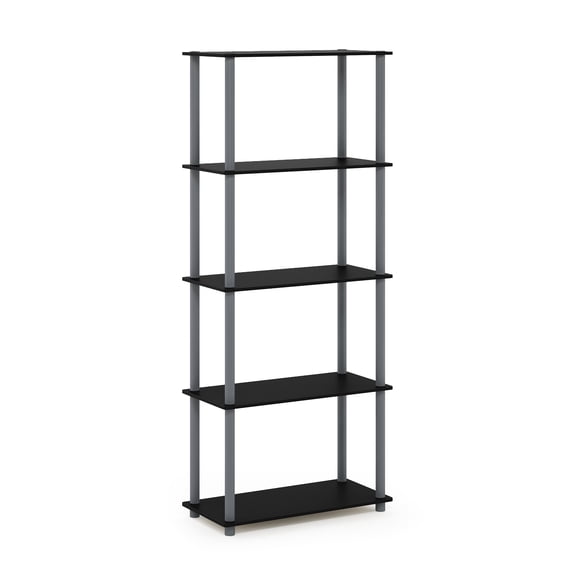 Furinno Rata 5-Tier Industrial Multipurpose Flat Base Shelf Display Rack with Metal Frame, Wide, Columbia Walnut