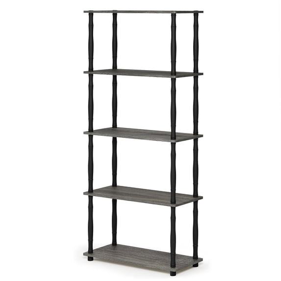 Furinno Rata 6-Tier Industrial Multipurpose Flat Base Bookshelf, Bookcase with Metal Frame, Narrow, French Oak Grey