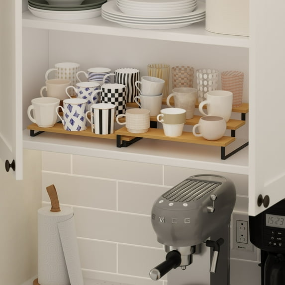 Furinno Ravel 3-Tier Multipurpose Expandable, Nestable Kitchen Counter Spice Rack Organizer, Set of 2, Beech/Black