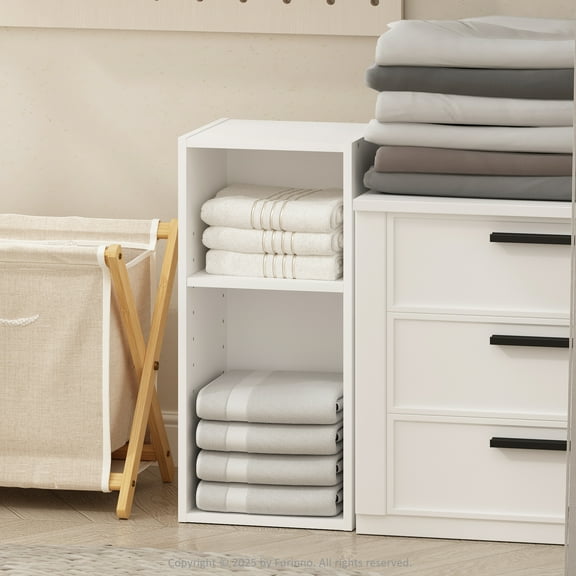 Furinno Reed 2-Tier Multipurpose Clothing & Closet Storage Organizer Shelf, 10-Inch Width, White