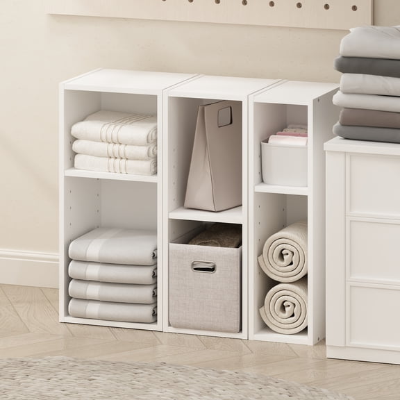 Furinno Reed 2-Tier Multipurpose Clothing & Closet Storage Organizer Shelf, 8-Inch Width, White