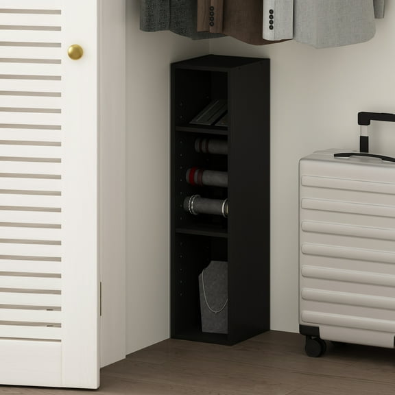 Furinno Reed 3-Tier Multipurpose Clothing & Closet Storage Organizer Shelf, 8-Inch Width, Blackwood