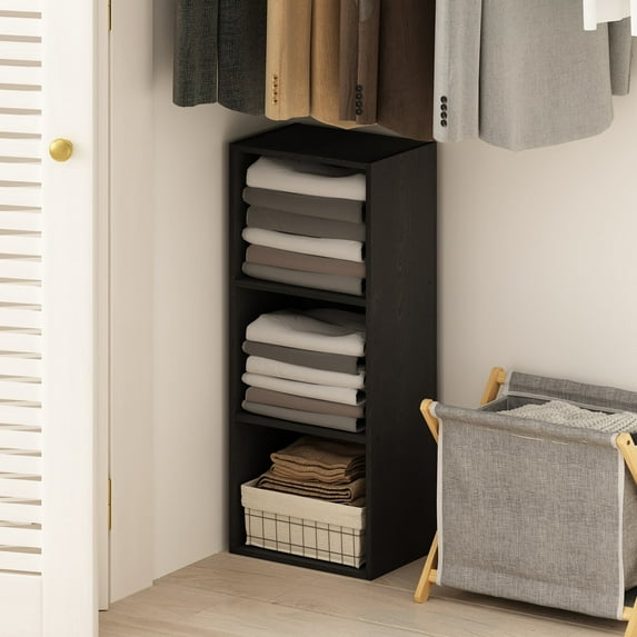 Furinno Reed 3-Tier Open Shelf Multipurpose Closet & Clothing Storage, Storage Organizer, Blackwood