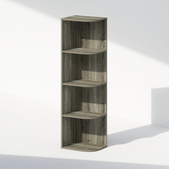 Furinno Reed 4-Tier Space Saving Corner Storage Display Shelf, Bookshelf, French Oak