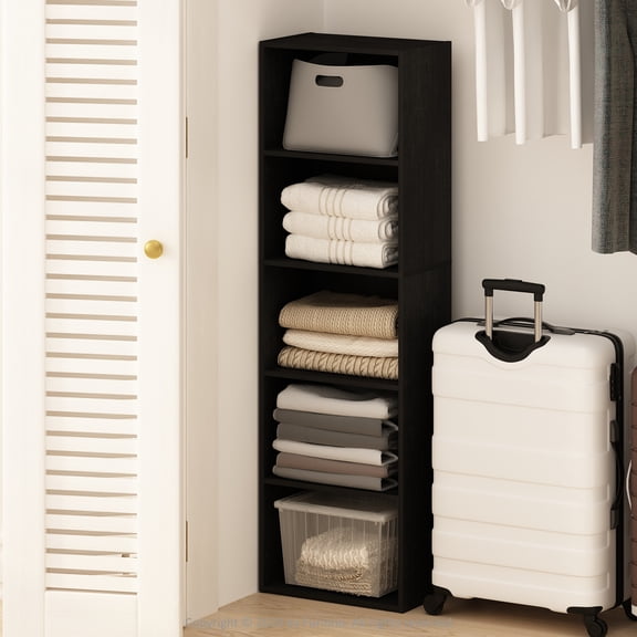 Furinno Reed 5-Tier Open Shelf Multipurpose Closet & Clothing Storage, Storage Organizer, Blackwood