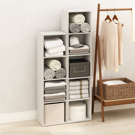 Furinno Reed 5-Tier Open Shelf Multipurpose Closet & Clothing Storage, Storage Organizer, White