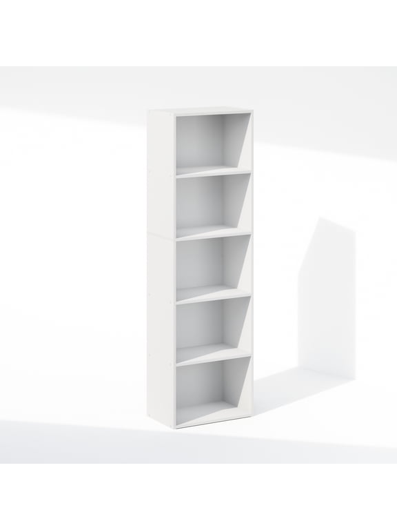 Reed 5-Tier Reversible Color Open Shelf Multipurpose Bookcase, Storage Organizer, White