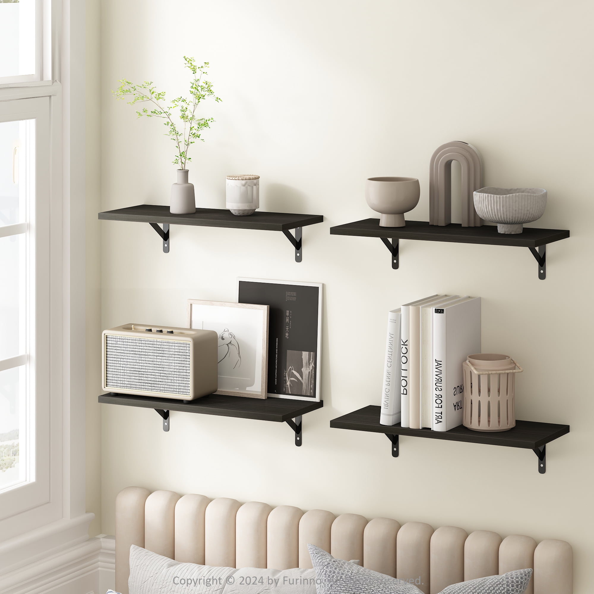 Furinno Rossi 18-Inch Wall Mounted Floating Display Shelves, Espresso