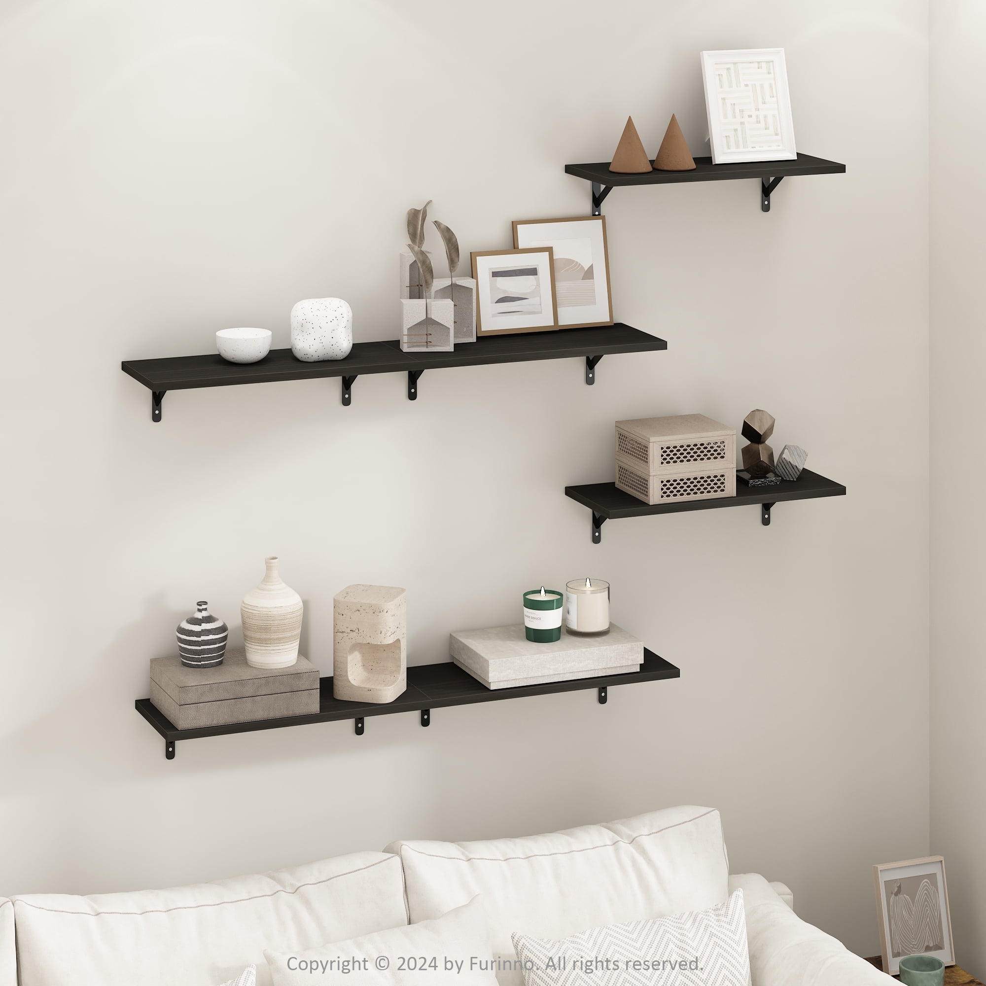 Furinno Rossi 18-Inch Wall Mounted Floating Display Shelves, Espresso