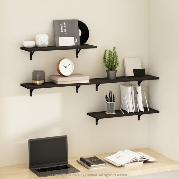 Furinno Rossi 23-Inch Wall Mounted Floating Display Shelves, Espresso, Set of 4