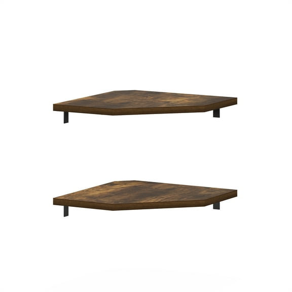 Furinno Rossi Hexagon Corner Floating Shelves in Wall Mount Display Set of 2