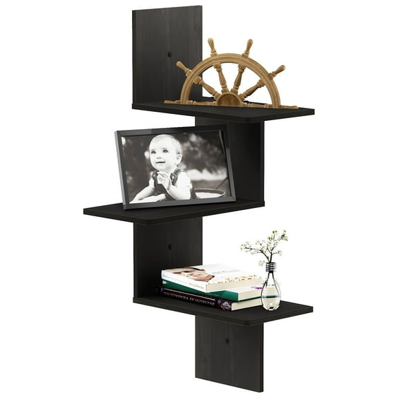 Furinno Rossi Modern 3-Tier Wall Floating Corner Shelf, Espresso