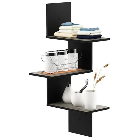 Furinno Rossi Modern 3-Tier Wall Floating Corner Shelf, French Oak Grey/Black