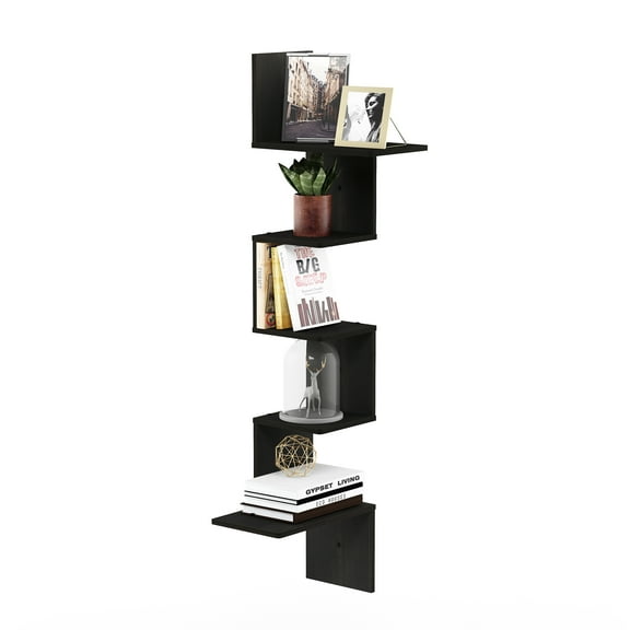 Furinno Rossi Modern 5-Tier Wall Floating Corner Shelf, Espresso