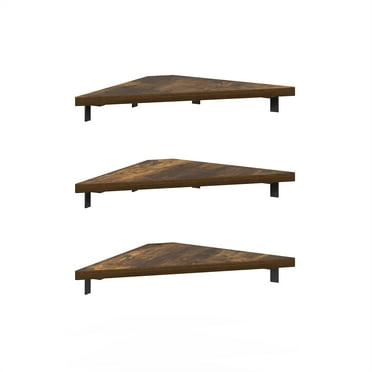 Furinno Rossi Triangle Corner Floating Shelves, Wall Mount Display Shelf, Amber Pine, Set of 3