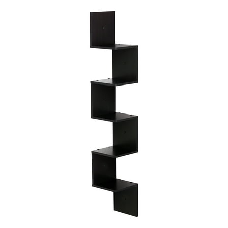 Furinno 5 Tier Wall Mount Floating Corner Square Shelf, Espresso