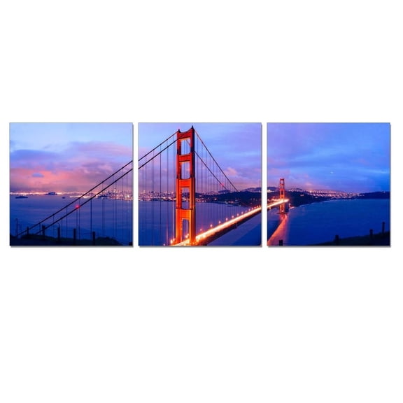 Furinno Senik 3-Panel MDF Framed Photography Triptych Print-Design:Golden Gate,Size:72 Wx24 H