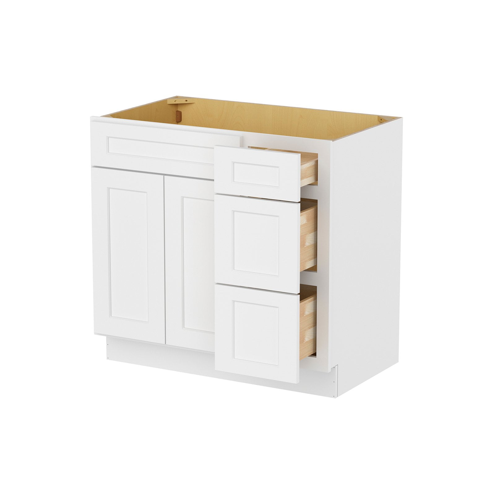 Furinno SHAKER Drawers Right Bath Vanity Cabinet without Top, Ready to Assemble, 21 D x 36 W x 34.5 H, White