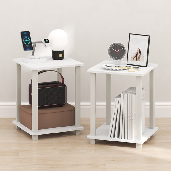 Furinno SIMPLISTIC Set of 2. 2-Tier Nightstand. Bedside Table. White