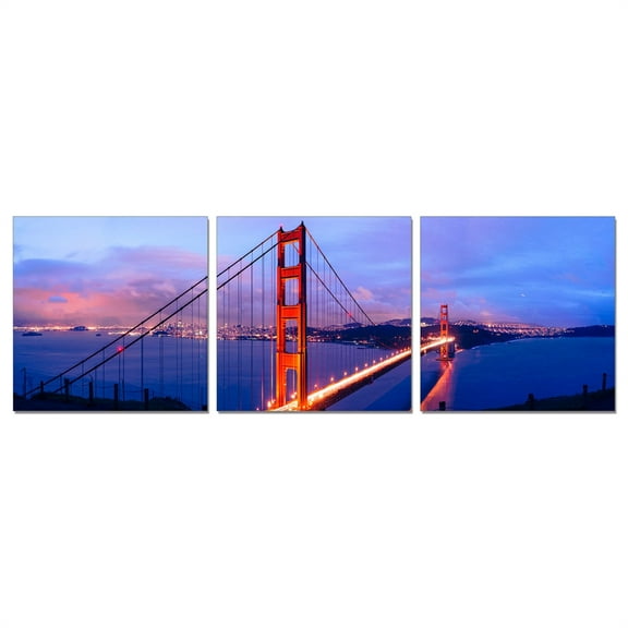 Furinno Senia Wall Mounted Triptych Photography Prints, Golden Gate Bridge, Set of 3
