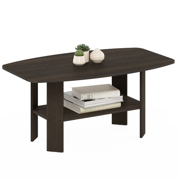 Furinno Simple 2-Tier Coffee Table, Black Center Table wih Open Shelf, Side Table Tabletop with Soft Edges, for Living Room, Home Office, Dark Mocha