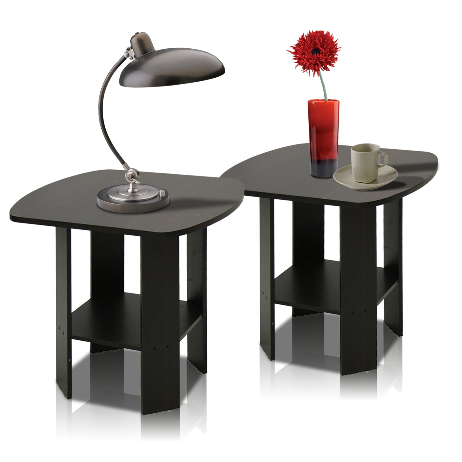 Espresso Wood End Table Set with Storage, 20"