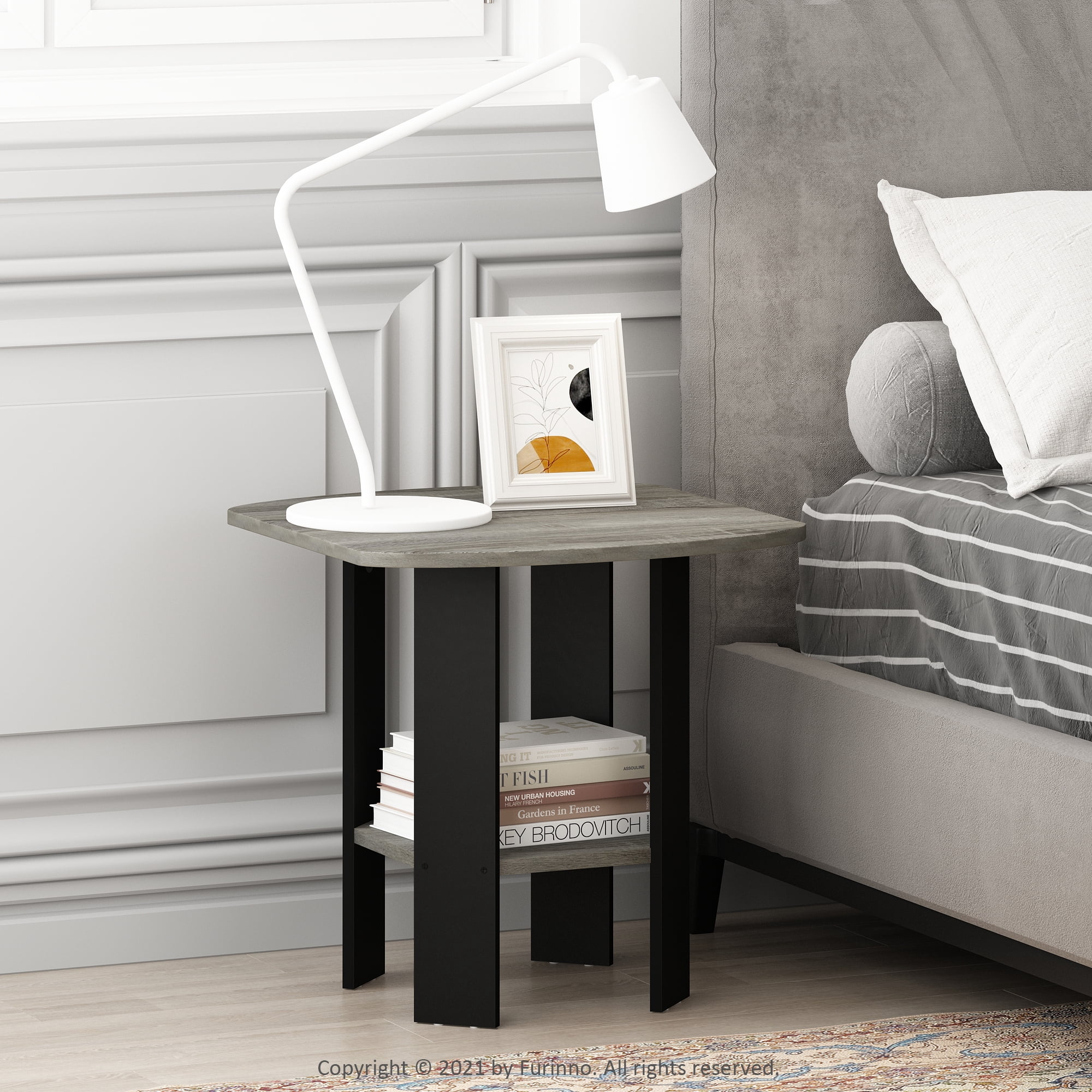 Furinno Simple Design End/Side Table, French Oak Grey, Set of 2