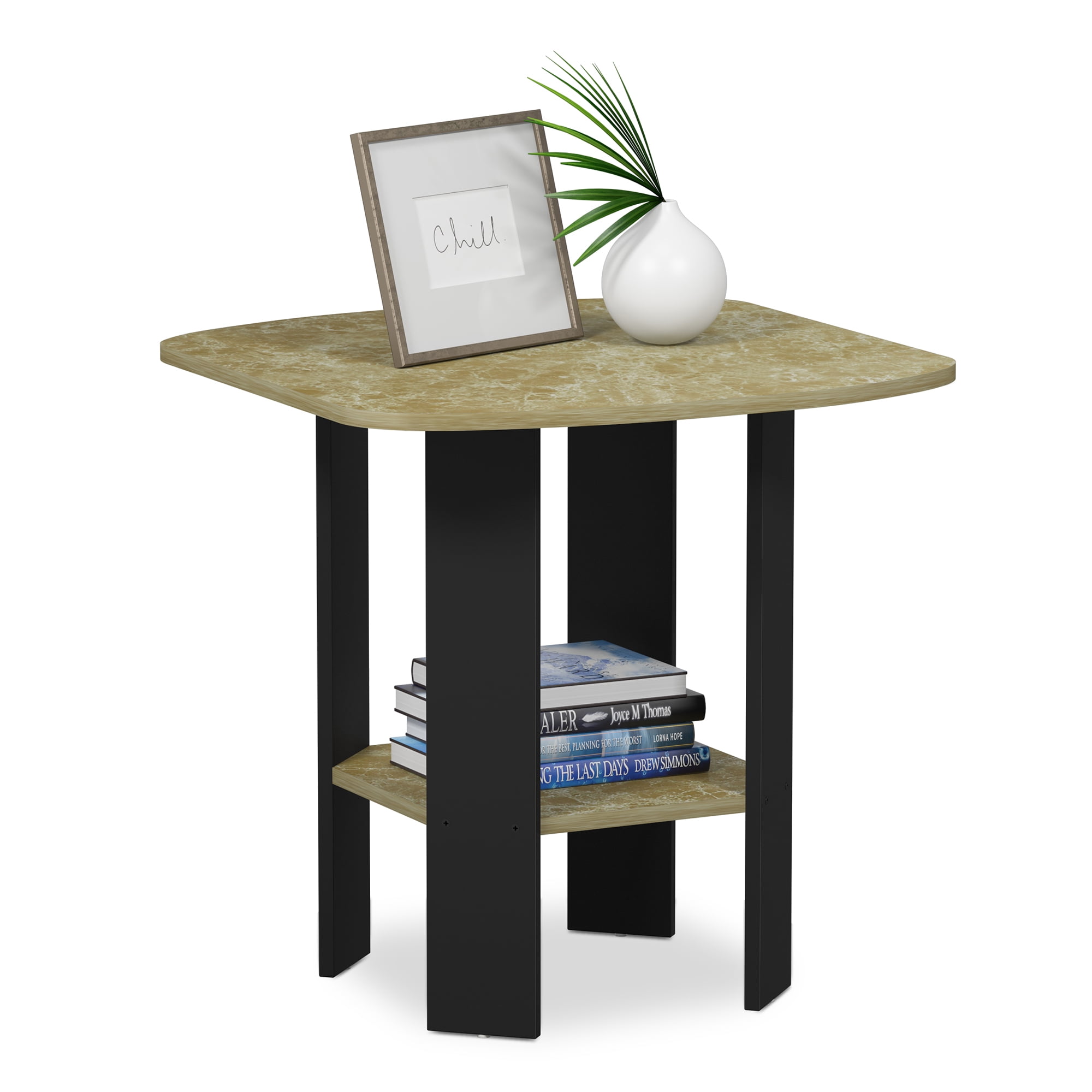 Furinno Simple Design End/SideTable, Brown Marble/Black - Walmart.com
