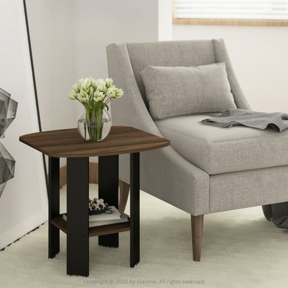 Furinno Simple Design End/SideTable, Columbia Walnut/Black, Set of 2