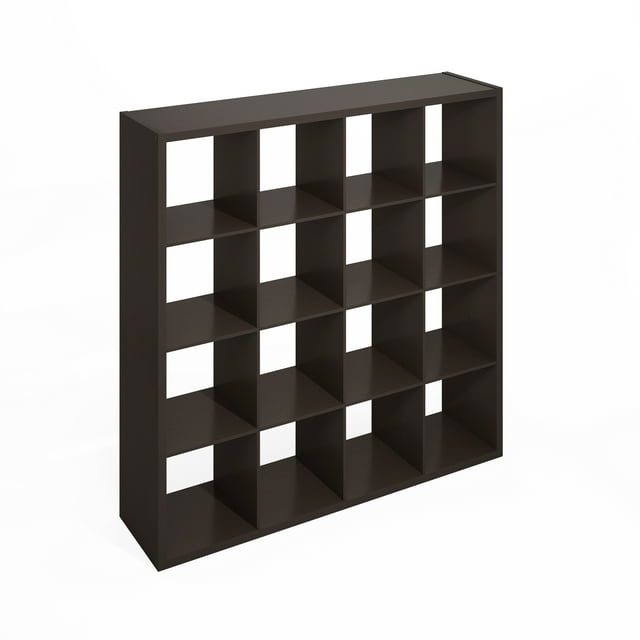 Furinno Simple Open Back Cube Storage Organizer, Standing Shelf, 16-Cube, Dark Oak