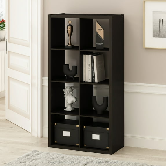 Furinno Simple Open Back Cube Storage Organizer, Standing Shelf, 8-Cube, Dark Oak