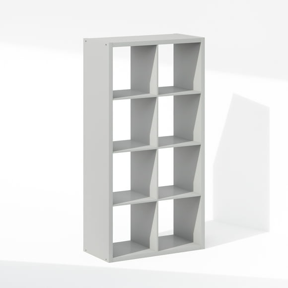 Furinno Simple Open Back Cube Storage Organizer, Standing Shelf, 8-Cube, Light Grey
